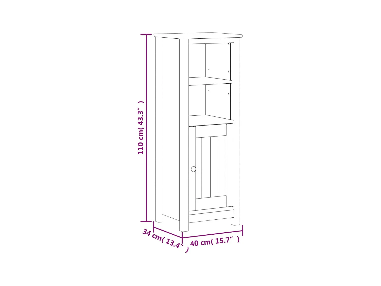 Armoire de salle de bain BERG blanc 40x34x110 cm pin massif