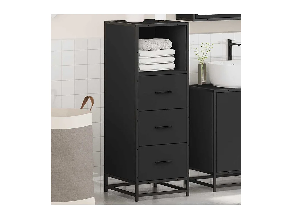 Zwarte badkamerkast 35x37,5x100 cm bewerkt hout