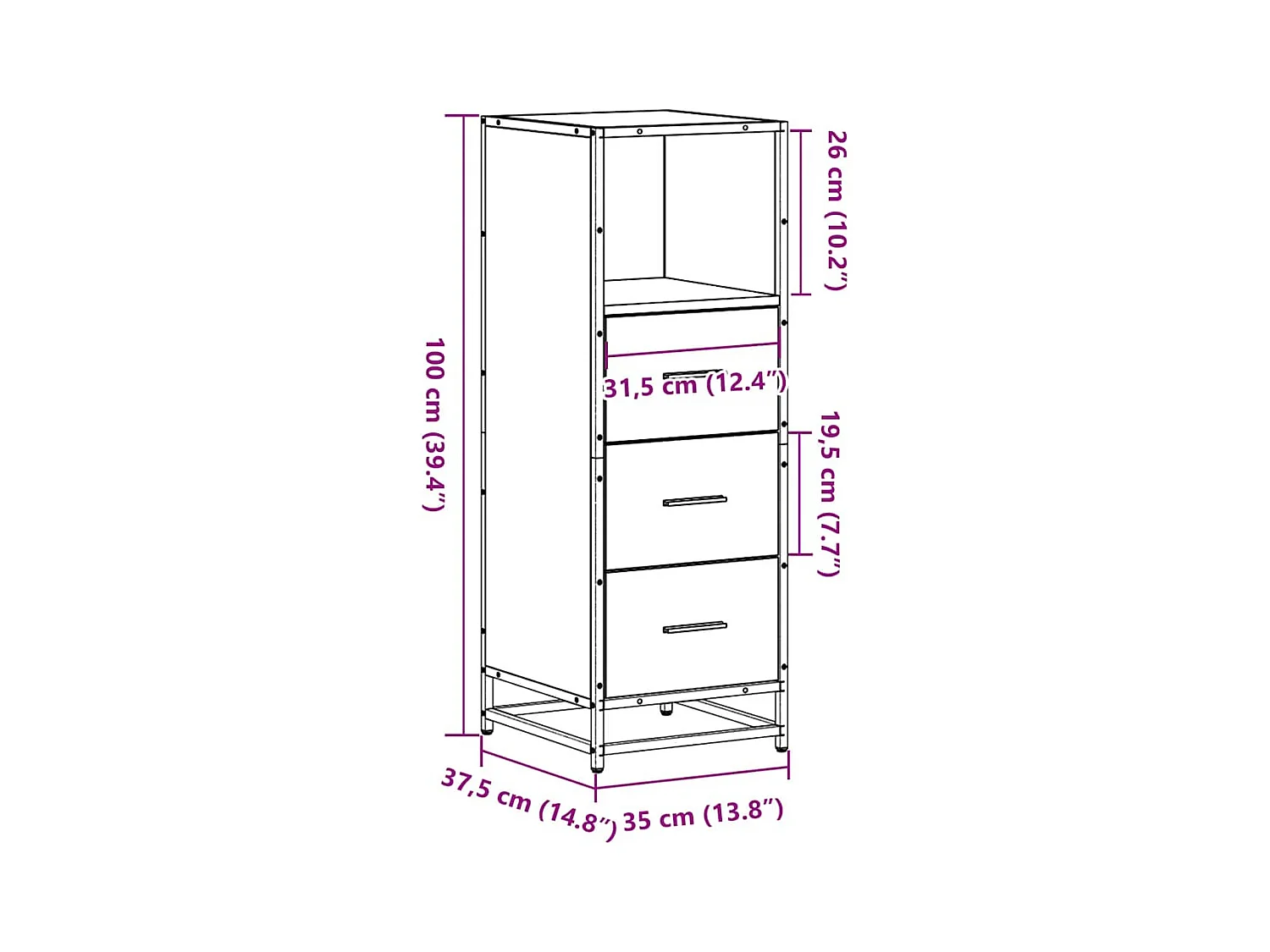 Zwarte badkamerkast 35x37,5x100 cm bewerkt hout