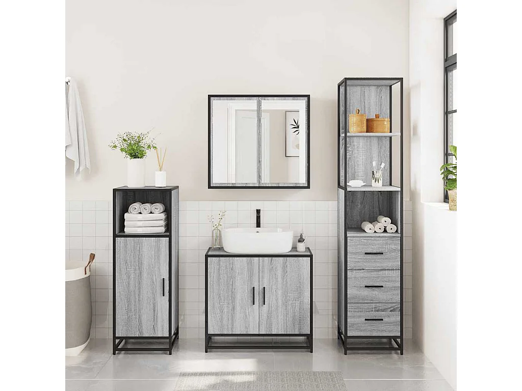 Armoire de salle de bain sonoma gris 35x37,5x166 cm