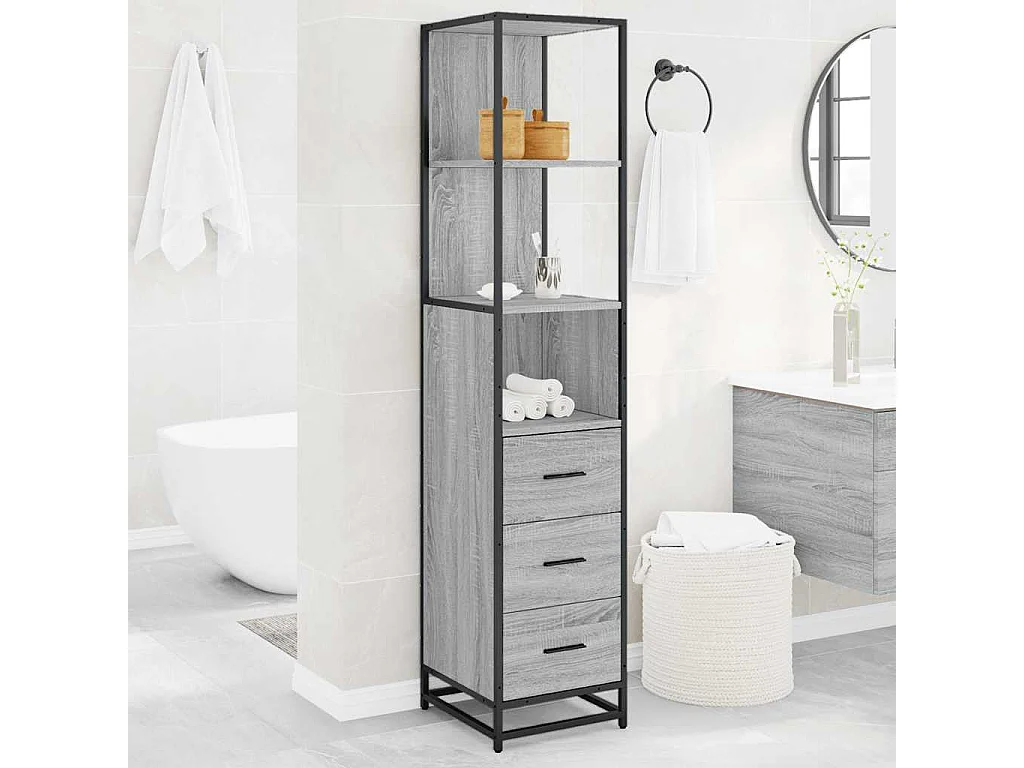 Armoire de salle de bain sonoma gris 35x37,5x166 cm