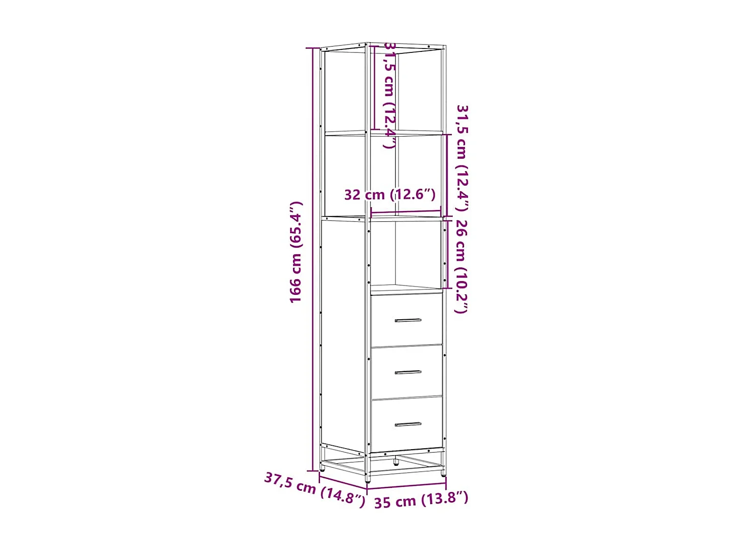 Armoire de salle de bain sonoma gris 35x37,5x166 cm