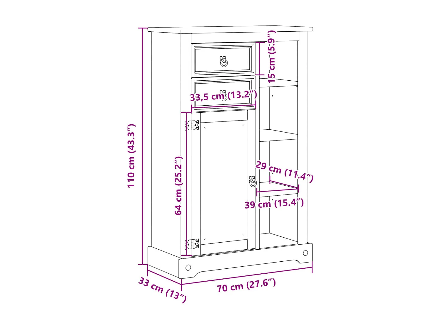 Mobile bagno Corona 70x33x110 cm in legno massello di pino