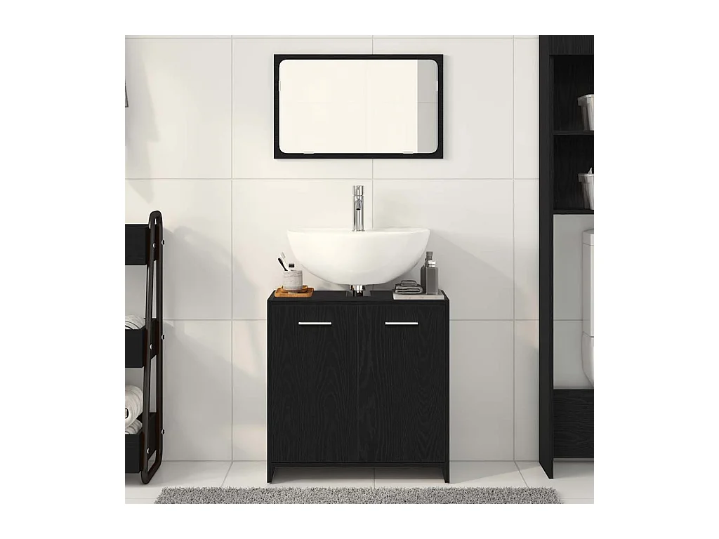 Mobile da bagno con specchio in rovere nero