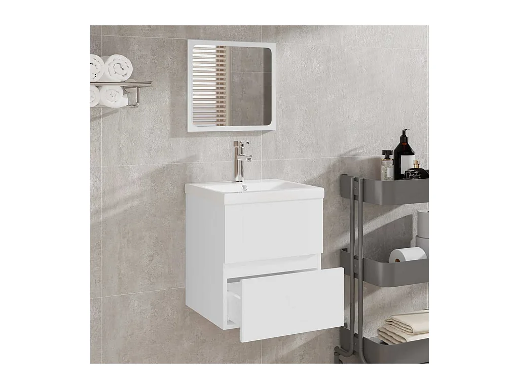 Badkamermeubel met spiegel wit bewerkt hout