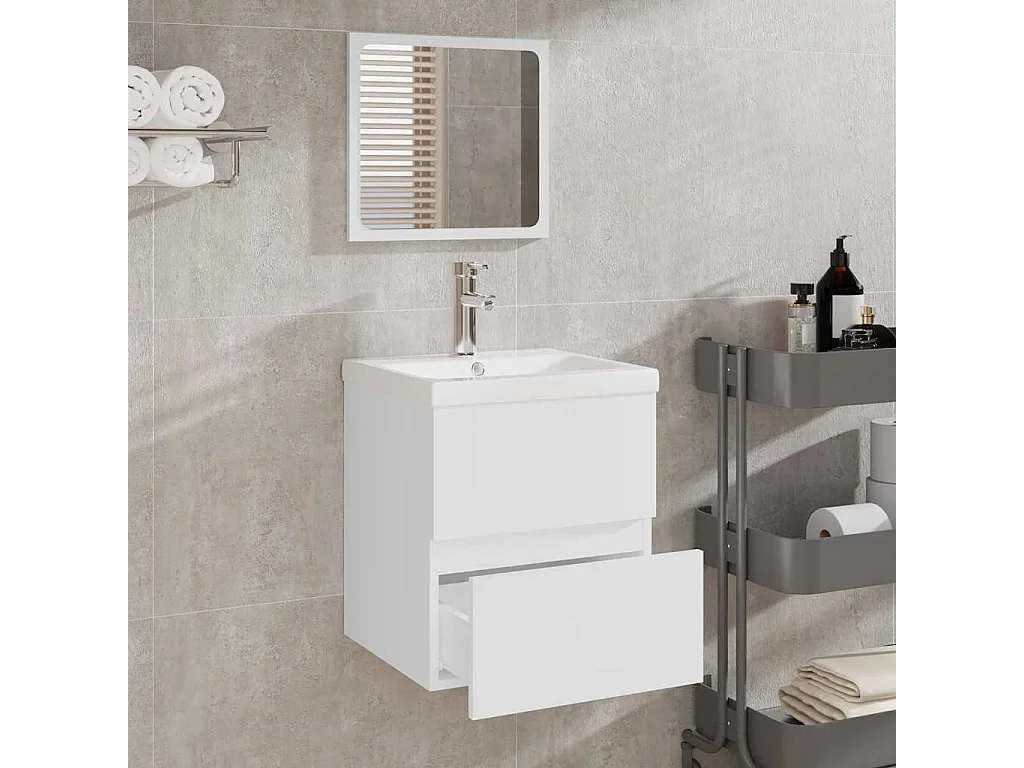 Armoire de salle de bain avec miroir blanc bois d'ingénierie