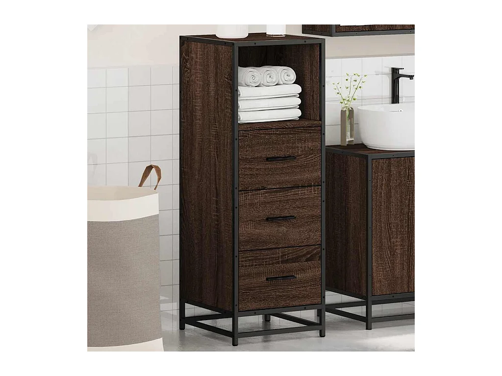 Badkamerkast bruin eiken 35x37,5x100 cm bewerkt hout