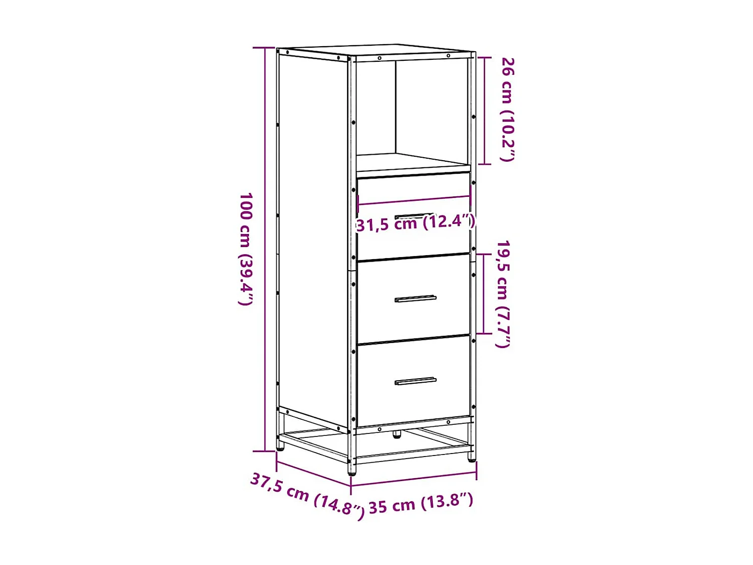 Badkamerkast bruin eiken 35x37,5x100 cm bewerkt hout