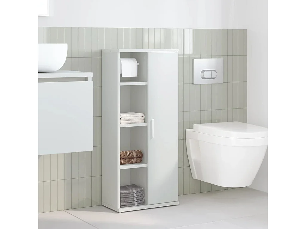 Meuble de salle de bain avec porte-rouleau blanc 39x22x90 cm