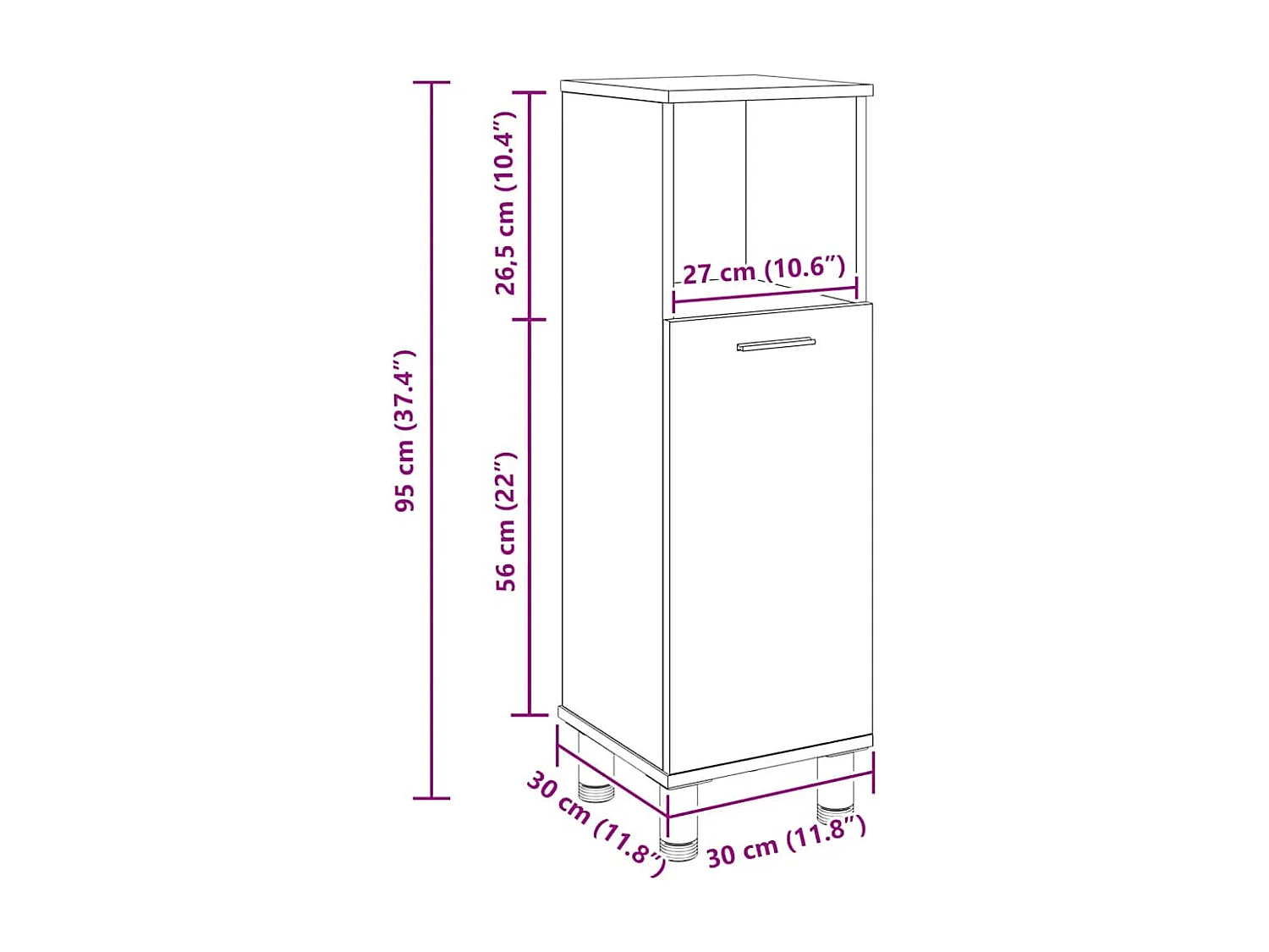 Badkamerkast eiken craft 30x30x95 cm bewerkt hout