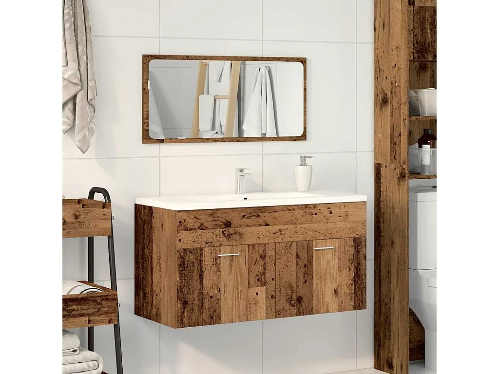 Armoire de salle de bain et miroir vieux bois bois d'ingénierie