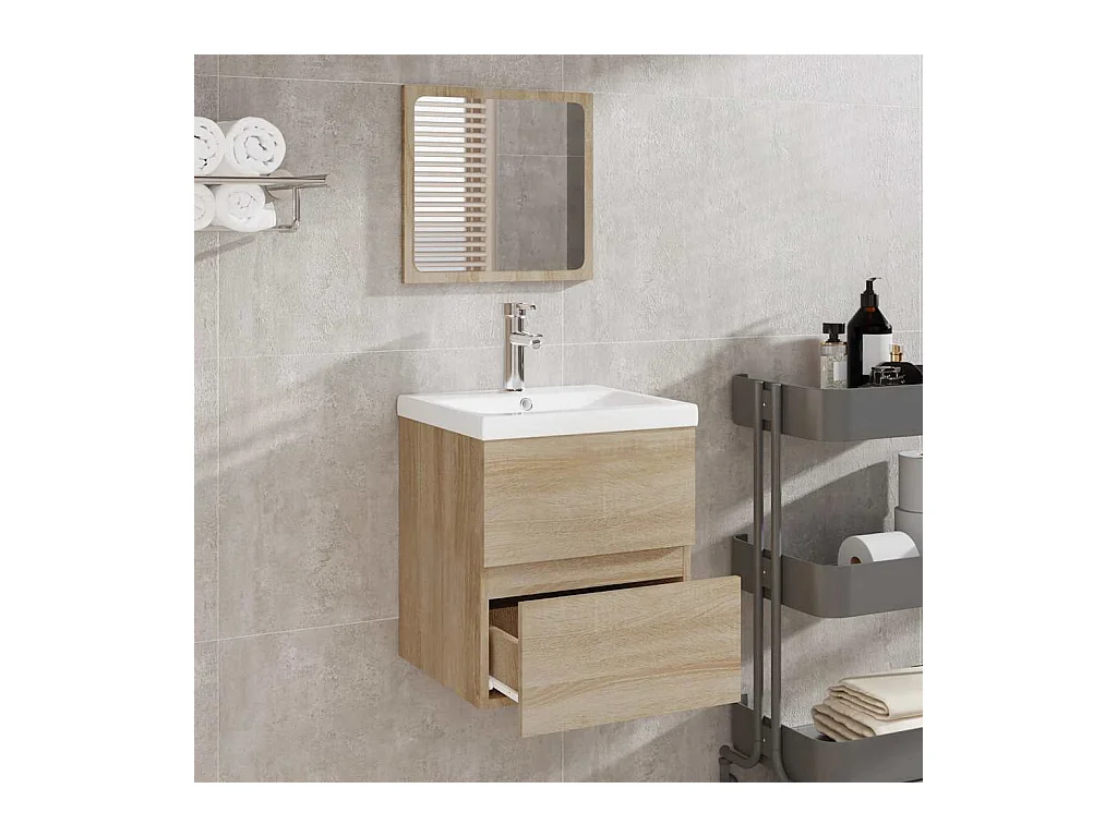 Armoire de bain avec miroir chêne sonoma bois d'ingénierie