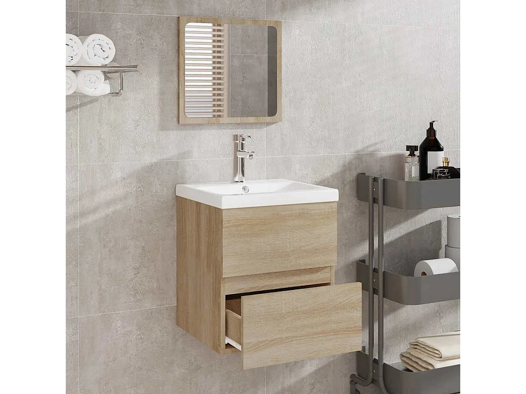 Armoire de bain avec miroir chêne sonoma bois d'ingénierie
