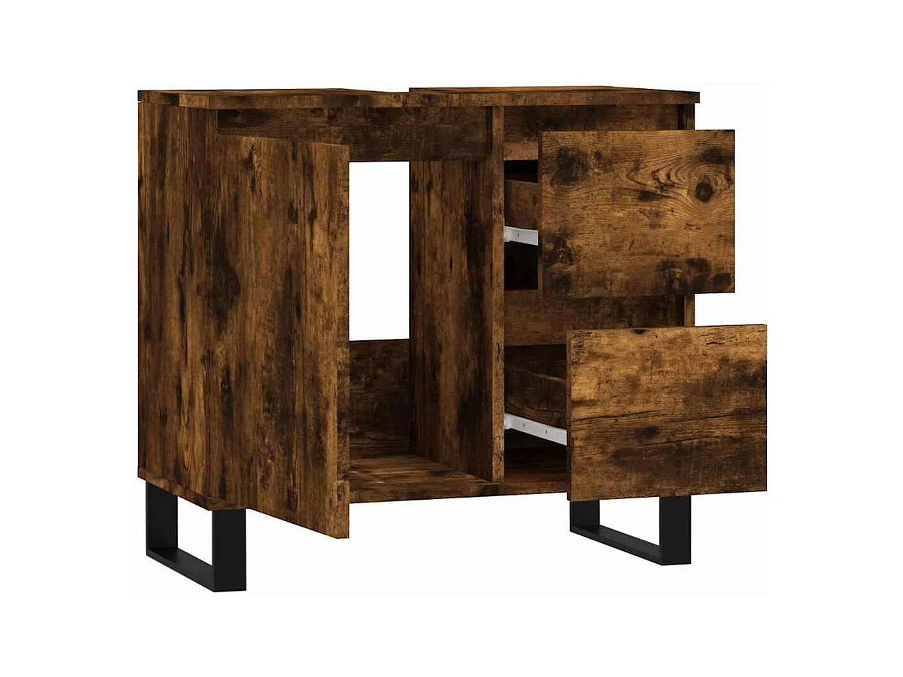 Gerookt eiken badkamermeubel 65x33x60 cm bewerkt hout