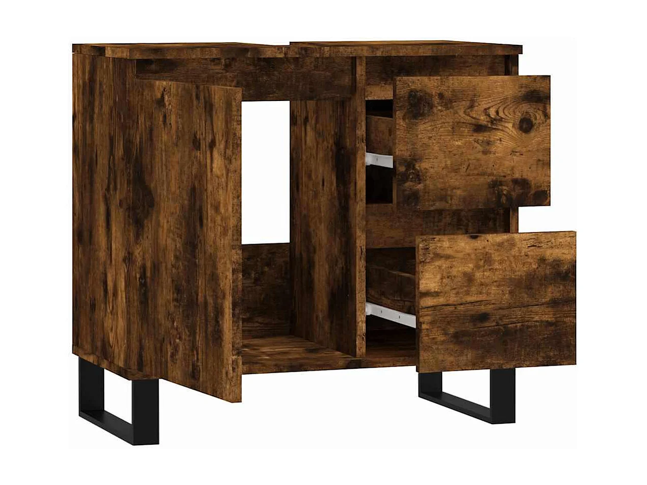 Armoire de bain chêne fumé 65x33x60 cm bois d'ingénierie