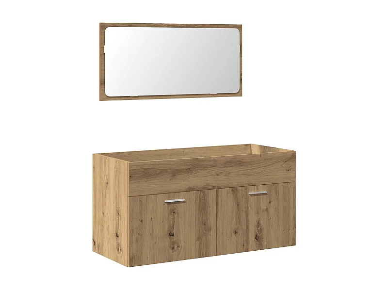 Mobile da bagno con specchio, in rovere lavorato a mano