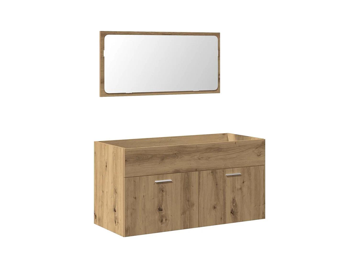 Mobile da bagno con specchio, in rovere lavorato a mano