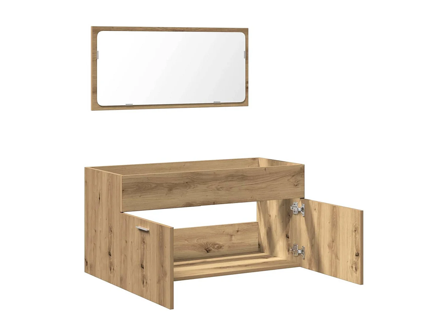 Mobile da bagno con specchio, in rovere lavorato a mano