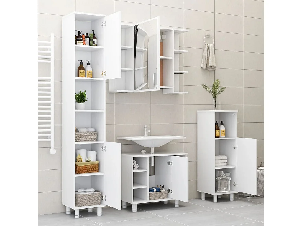 Mueble de baño Blanco 30x30x179 cm Madera de ingeniería