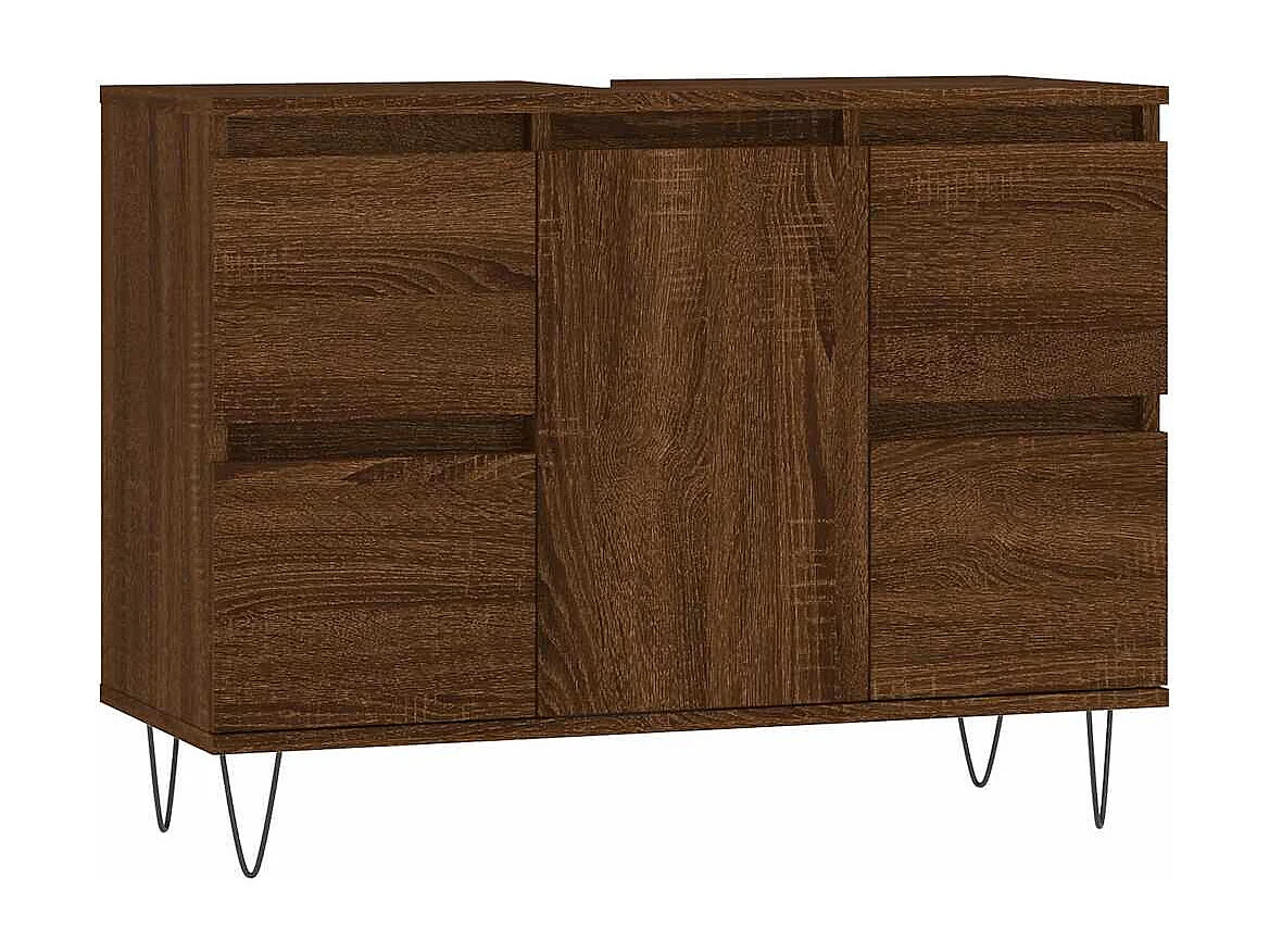 Mueble de baño roble marrón 80x33x60cm madera de ingeniería