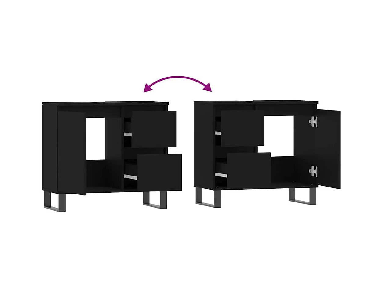 Zwarte badkamerkast 65x33x60 cm van bewerkt hout