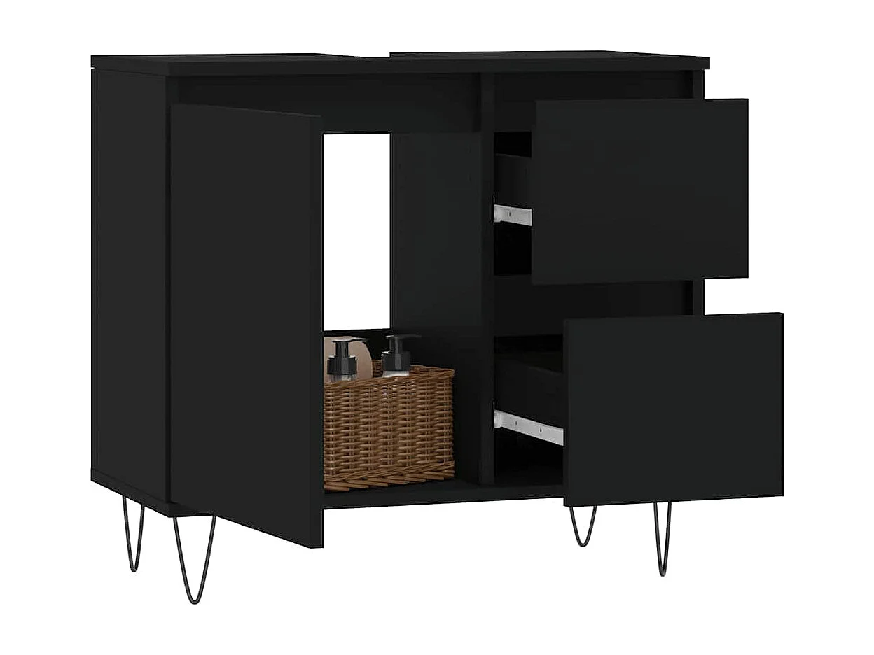 Mueble de baño negro 65x33x60 cm madera contrachapada