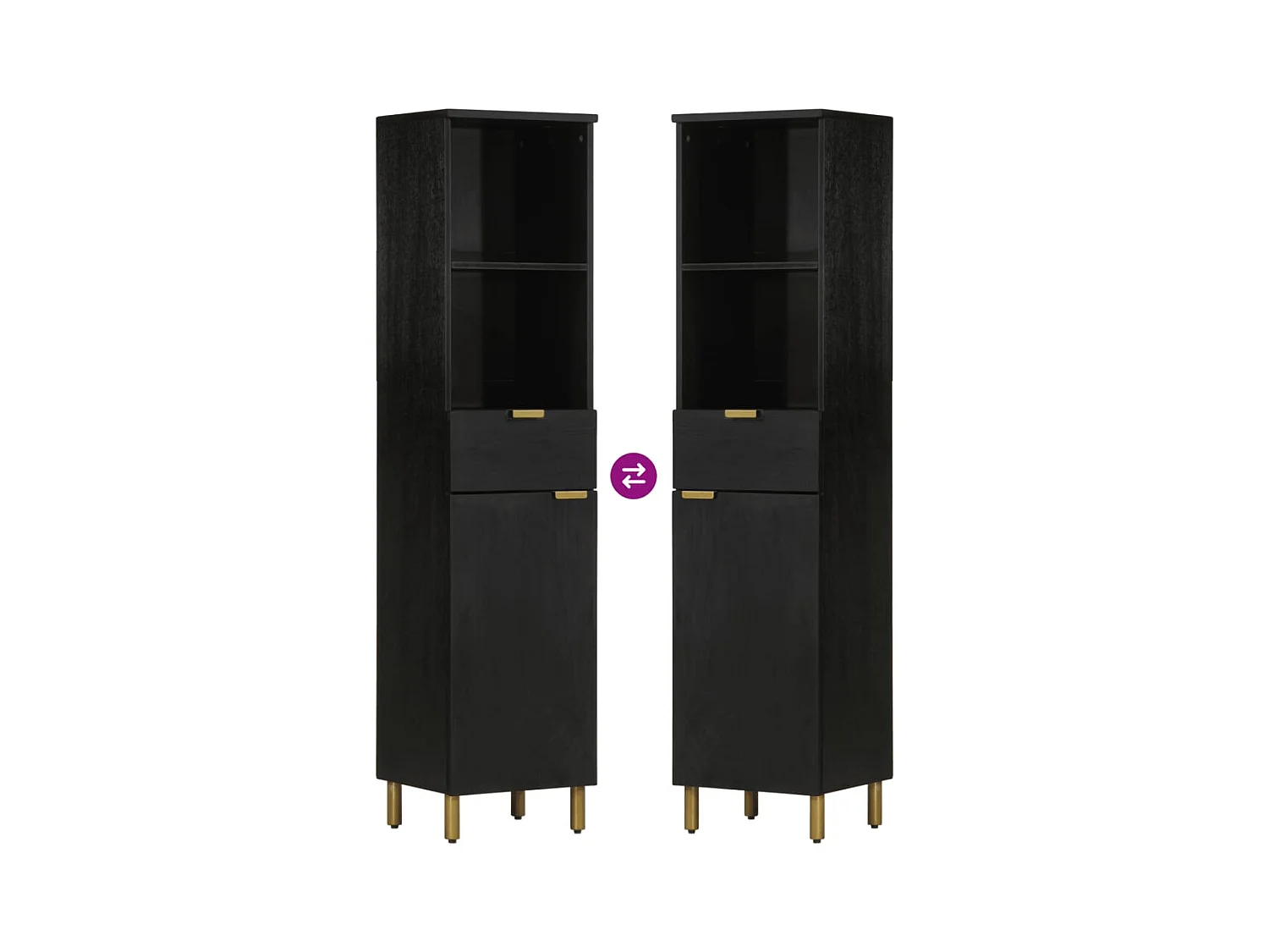 Zwarte badkamerkast 38x33x160 cm massief mangohout