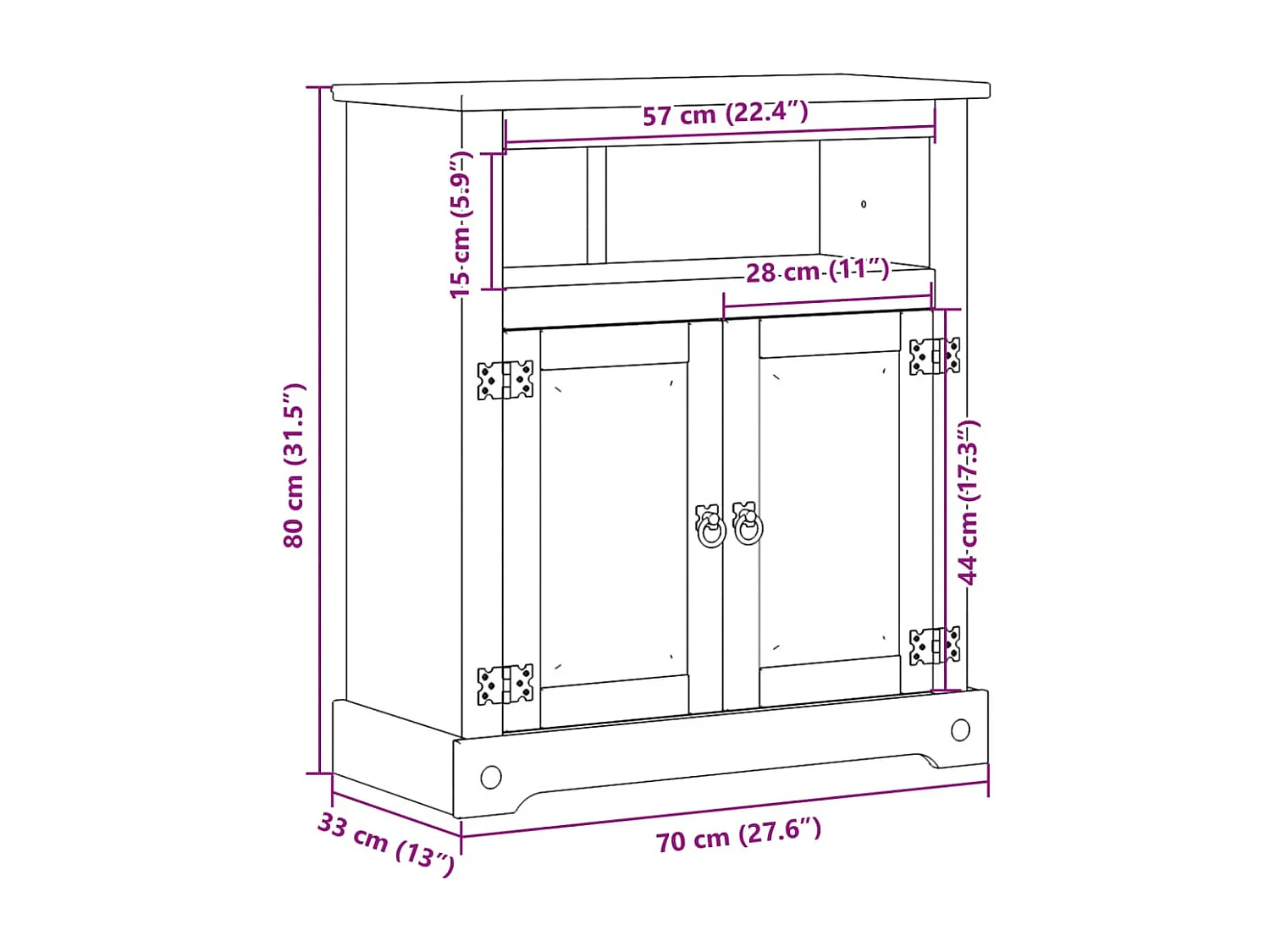 Mobile bagno Corona 70x33x80 cm in legno massello di pino