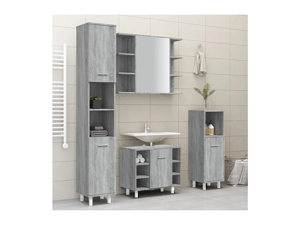 Mueble de baño Sonoma gris 30x30x179 cm Madera de ingeniería