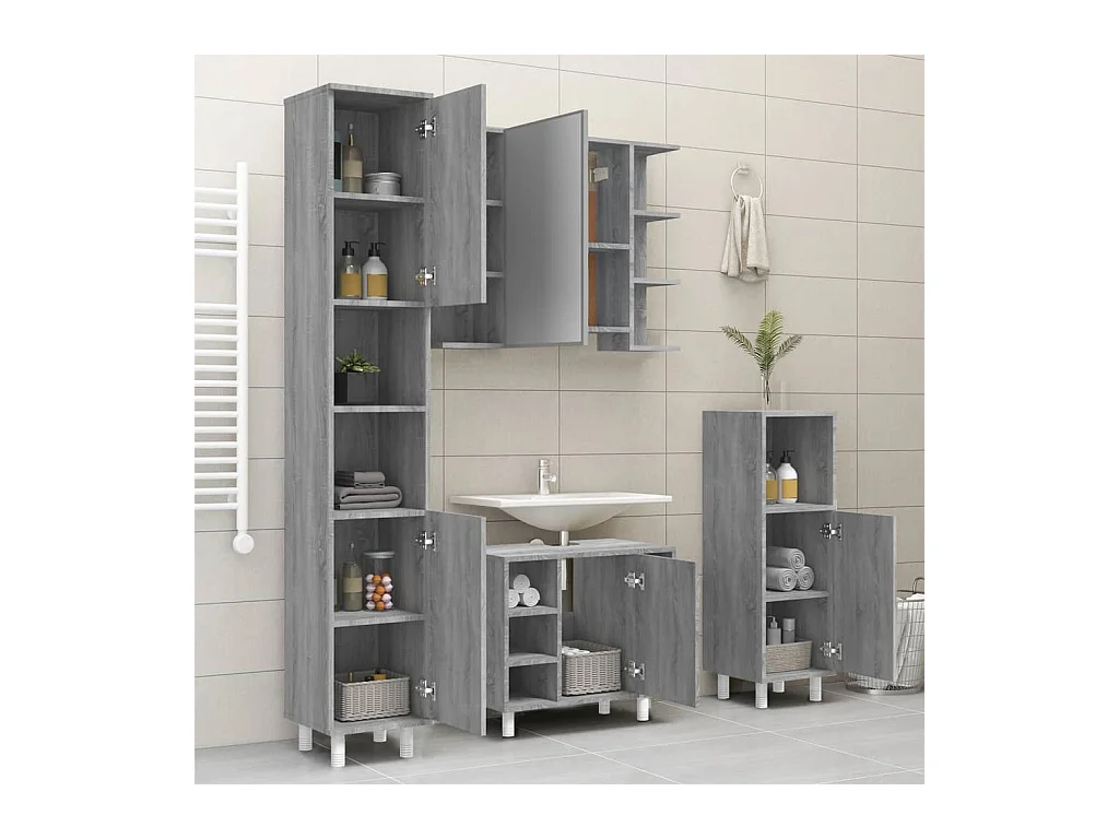 Mueble de baño Sonoma gris 30x30x179 cm Madera de ingeniería