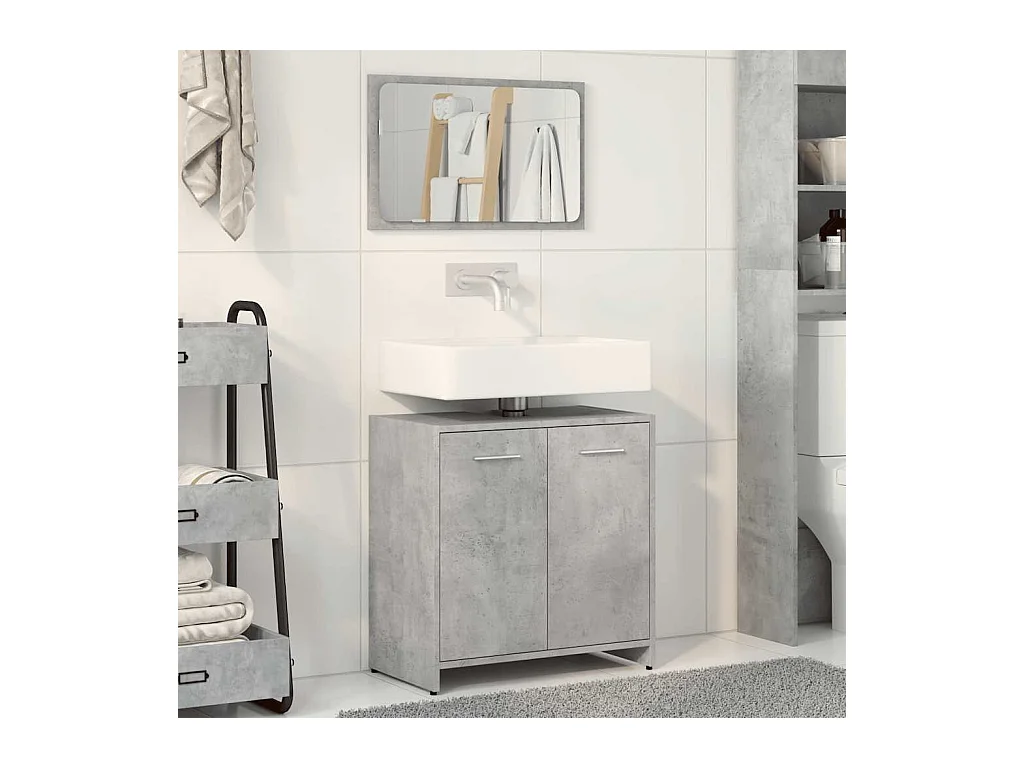 Badkamermeubel met spiegel in betongrijs bewerkt hout