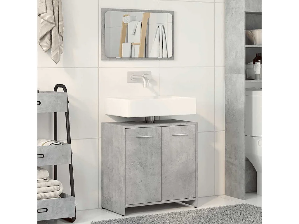 Armoire de bain avec miroir gris béton bois d'ingénierie