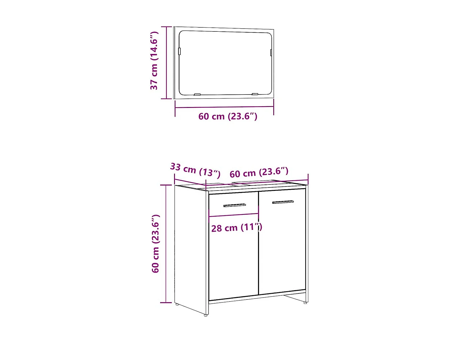 Armoire de bain avec miroir gris béton bois d'ingénierie