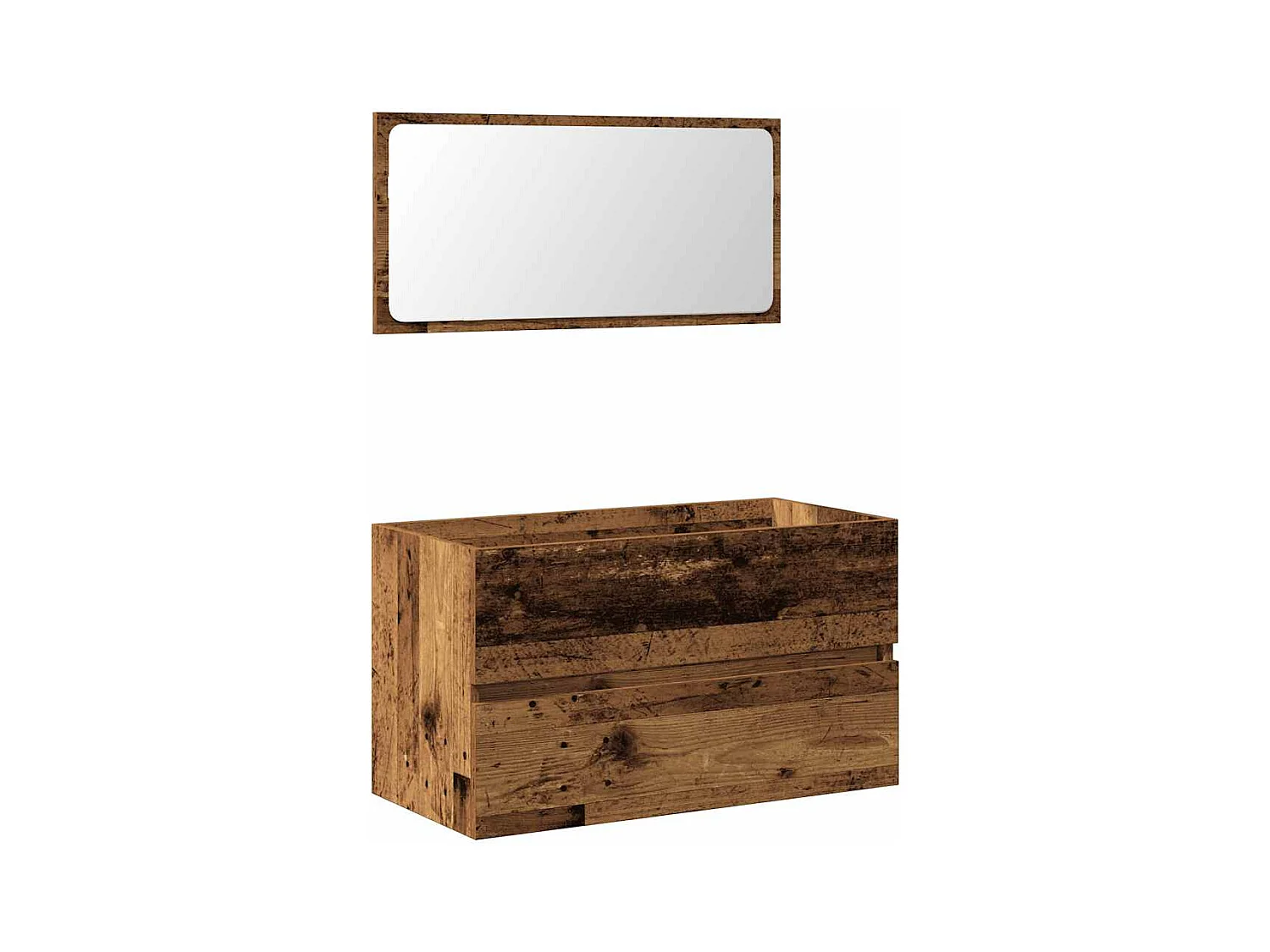 Badkamerkast en spiegel van oud hout, bewerkt hout