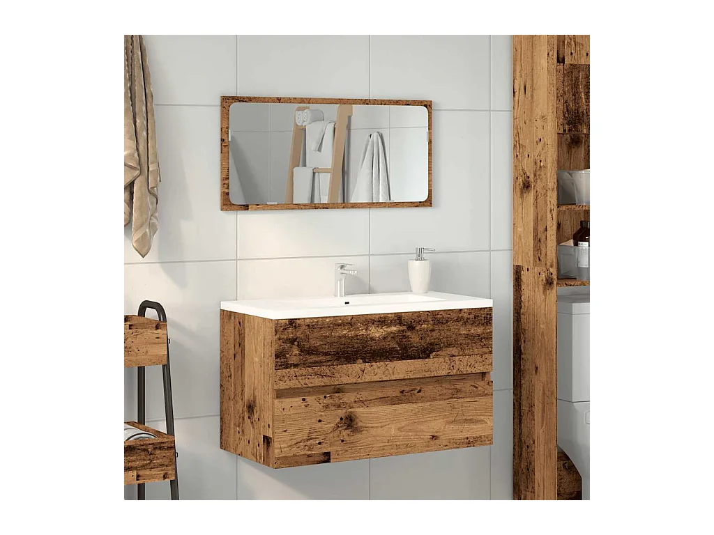 Badkamerkast en spiegel van oud hout, bewerkt hout