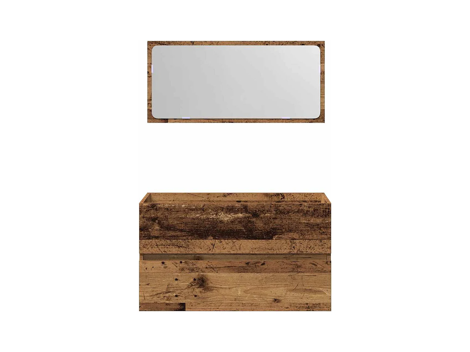 Badkamerkast en spiegel van oud hout, bewerkt hout