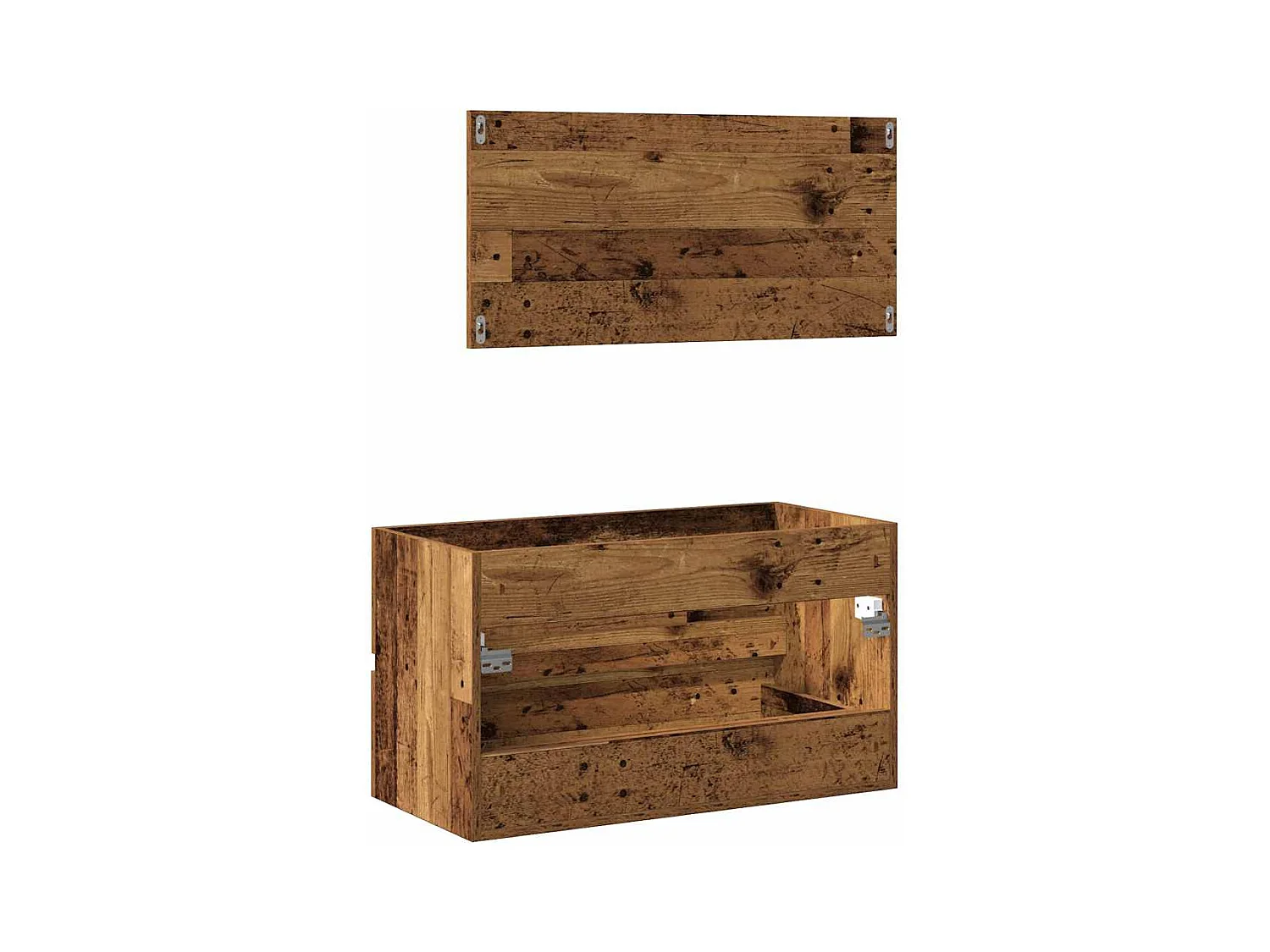 Badkamerkast en spiegel van oud hout, bewerkt hout