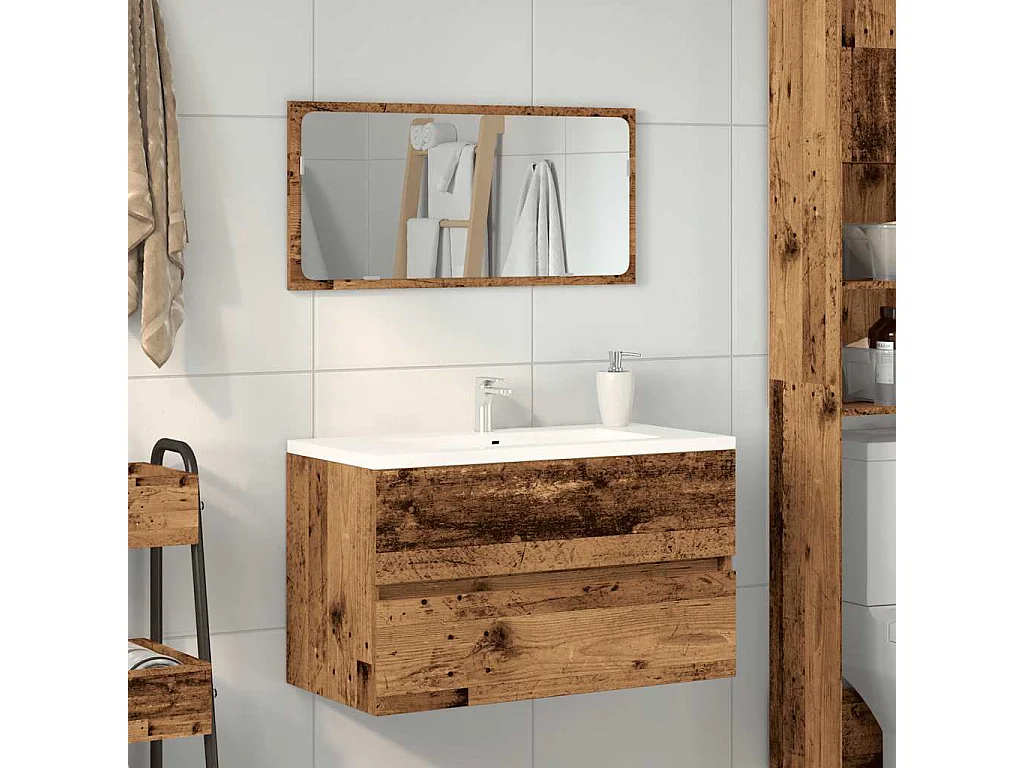Armoire de salle de bain et miroir vieux bois bois d'ingénierie