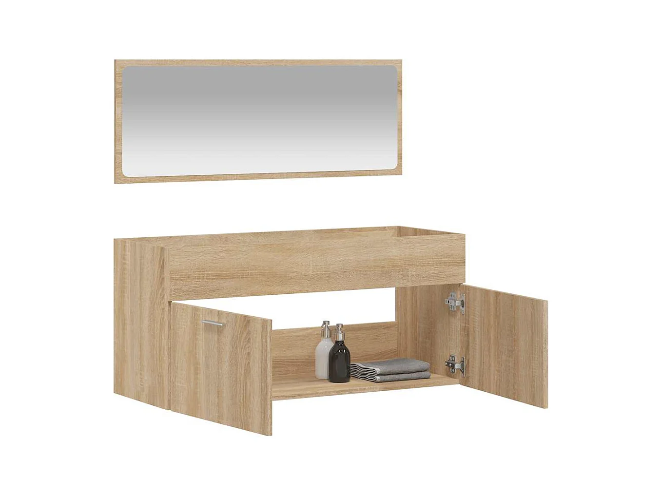 Gabinete de baño con espejo de madera de ingeniería de roble Sonoma