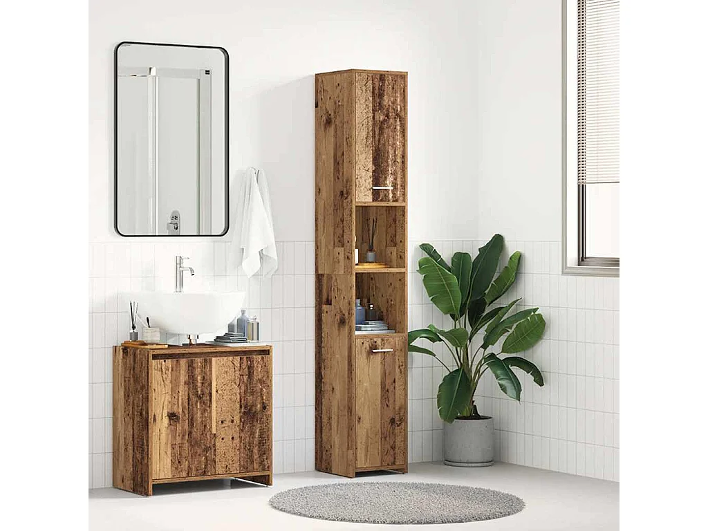Armoire salle de bain vieux bois 30x30x183,5 cm bois ingénierie