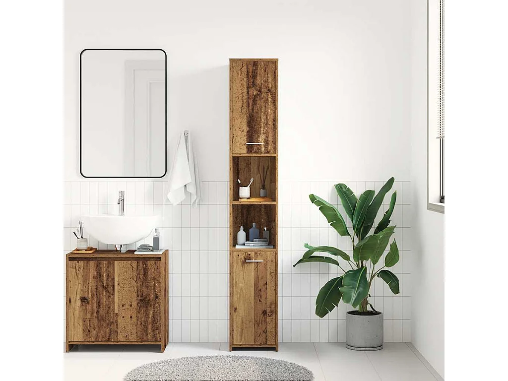 Armoire salle de bain vieux bois 30x30x183,5 cm bois ingénierie