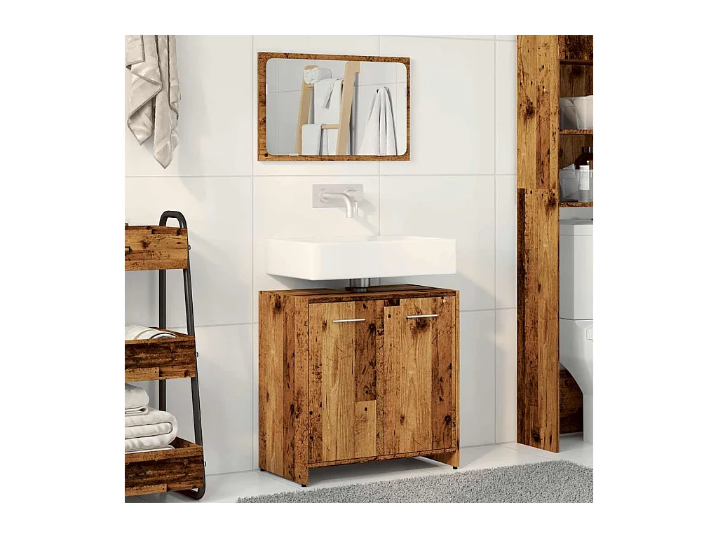 Armoire de salle de bain et miroir vieux bois bois d'ingénierie