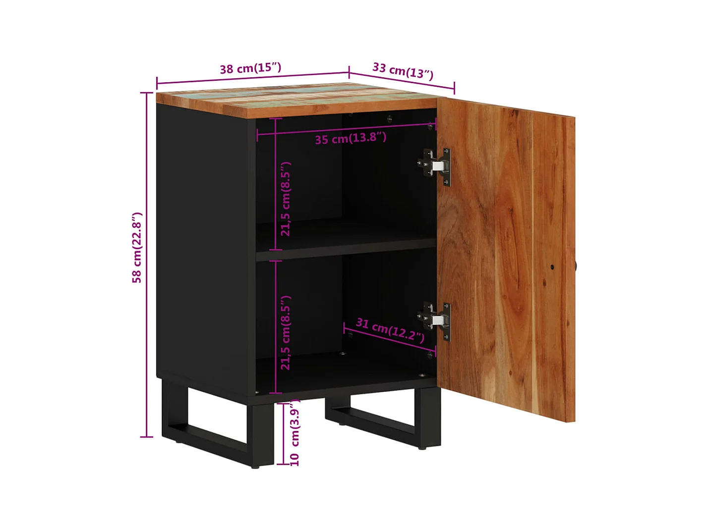 Badkamerkast 38x33x58cm massief gerecycled hout