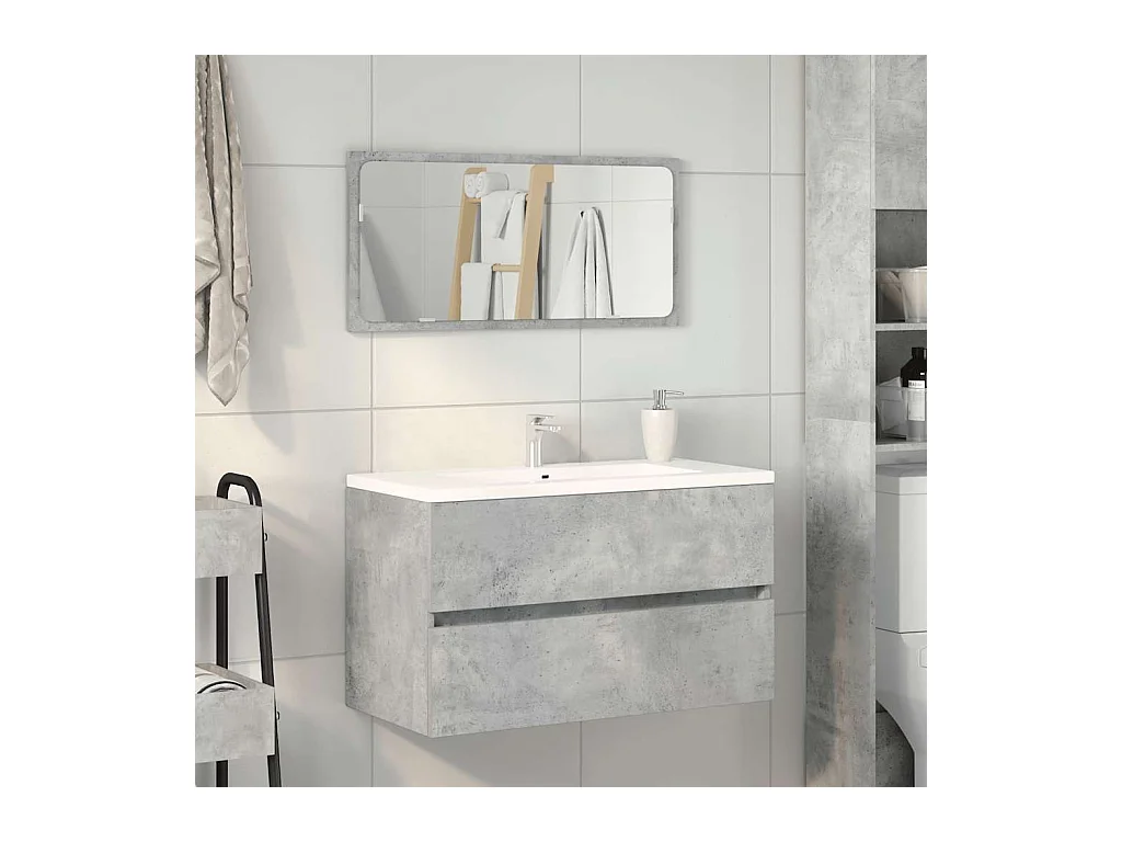 Badkamermeubel met spiegel in betongrijs bewerkt hout