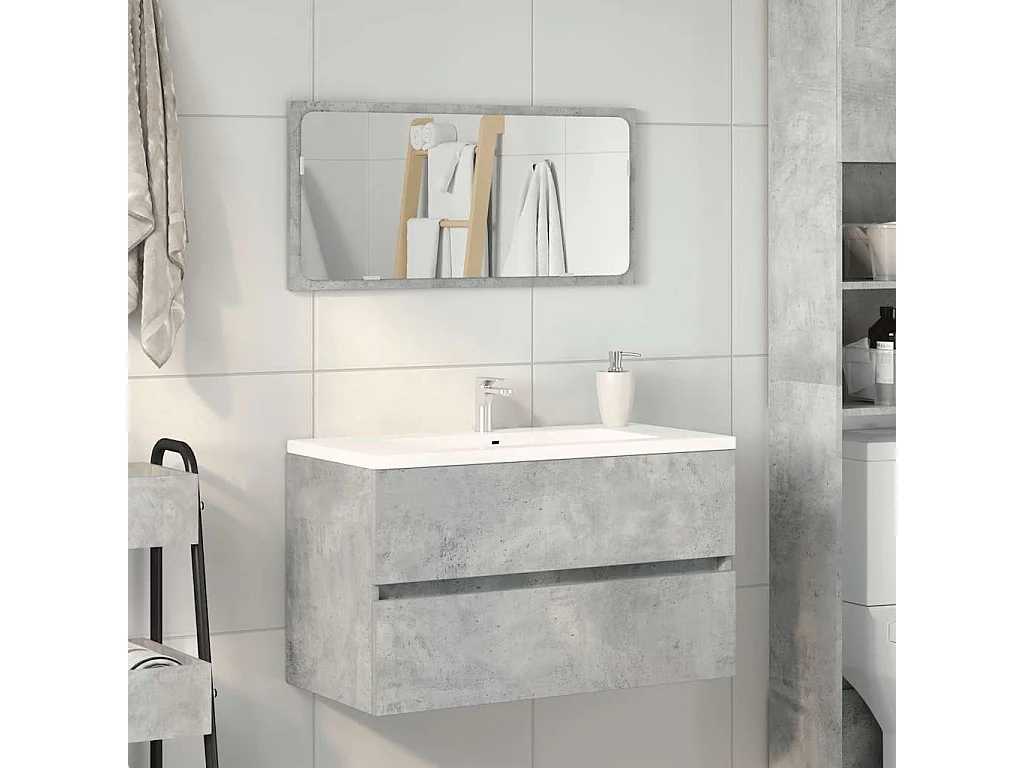 Badkamermeubel met spiegel in betongrijs bewerkt hout
