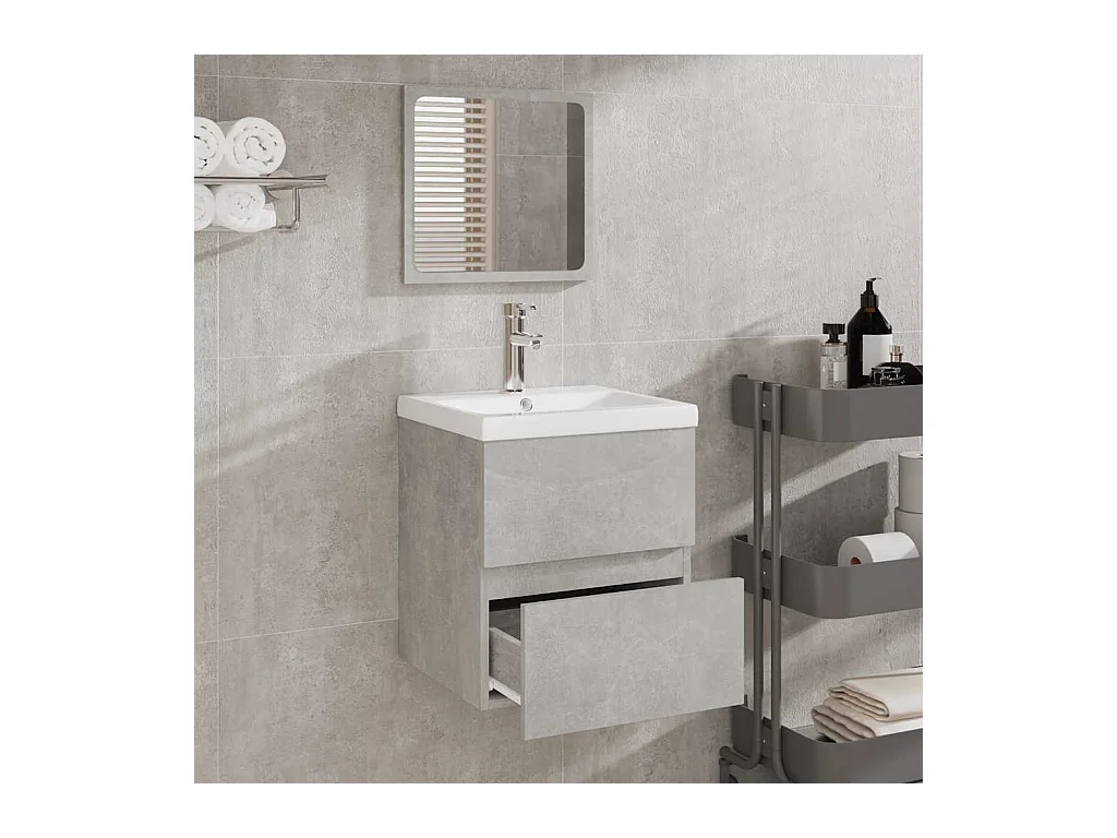 Badkamermeubel met spiegel in betongrijs bewerkt hout