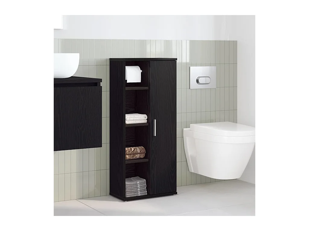 Mobiletto da bagno con portarotolo nero 39x22x90 cm