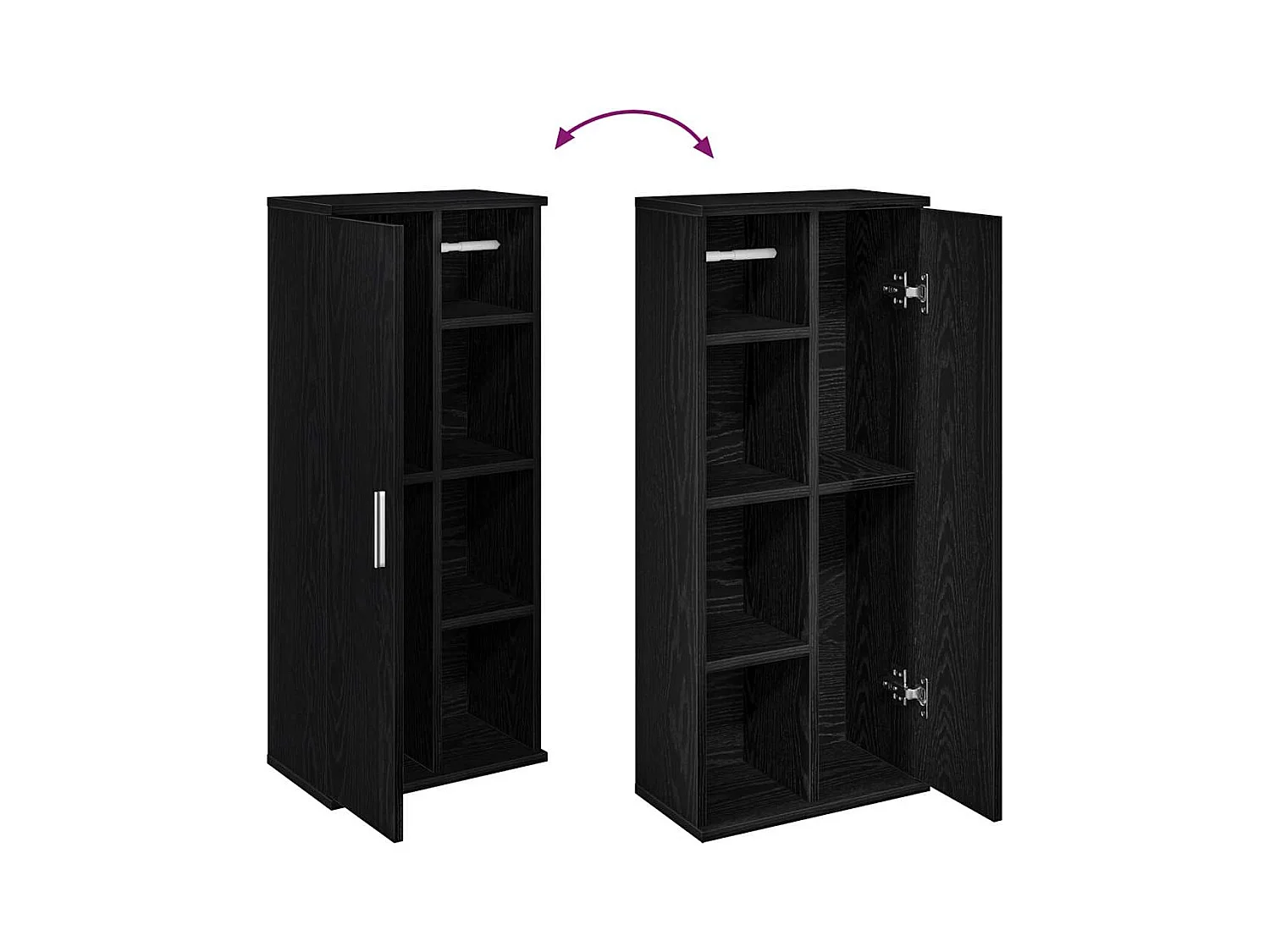 Mobiletto da bagno con portarotolo nero 39x22x90 cm