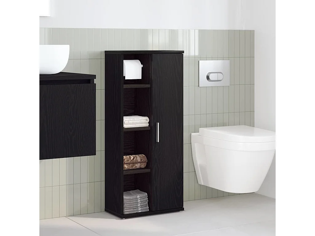 Meuble de salle de bain avec porte-rouleau noir 39x22x90 cm