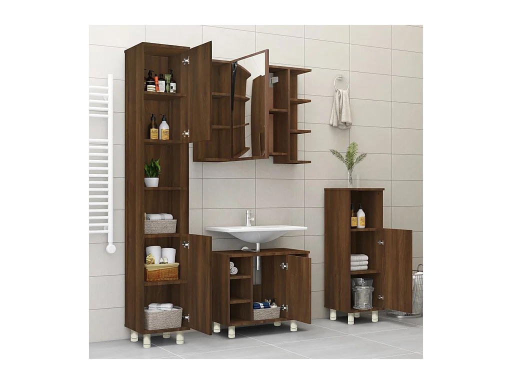 Badkamerkast Bruin eiken 30x30x95 cm Technisch hout